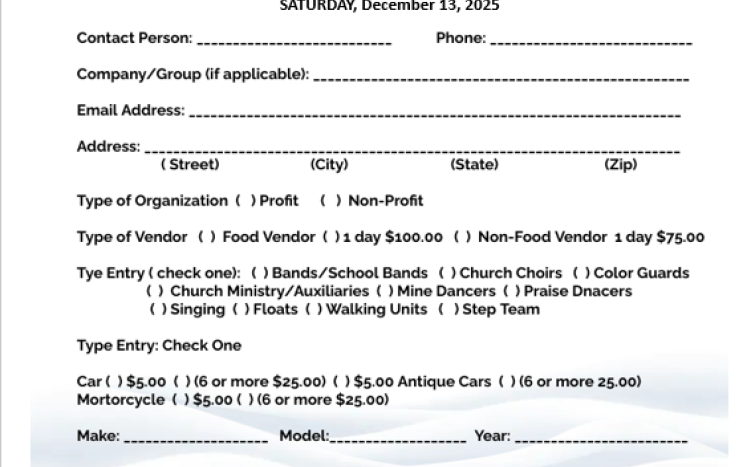 2025 Christmas Parade and Vendor Application 2025 Christmas Parade and Vendor Application