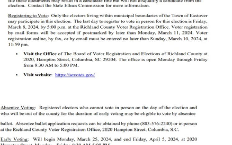 Town Of Eastover Election 